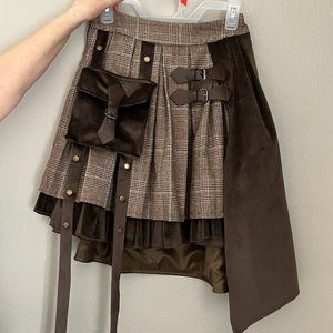 Retro Style Classic Check Design Coffee Color Decorative Bag Irregular Hem Metal